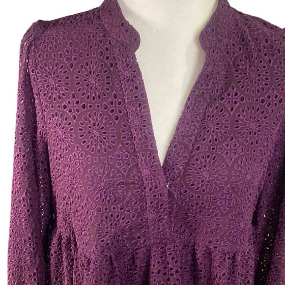 Lilly Pulitzer Embroidered Mini Dress Womens S Plum Babydoll Coquette Flowers - Picture 2 of 6